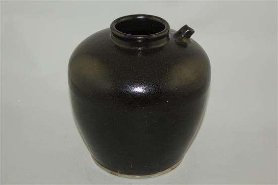 A Chinese Henan ware black glazed ovoid jar, Song dynasty, 23.5cm